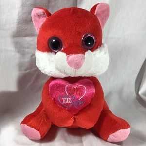 Kellytoy Fox Cat Red Heart Love Hugs Kisses Stuffed  Plush Valentine Day 2014